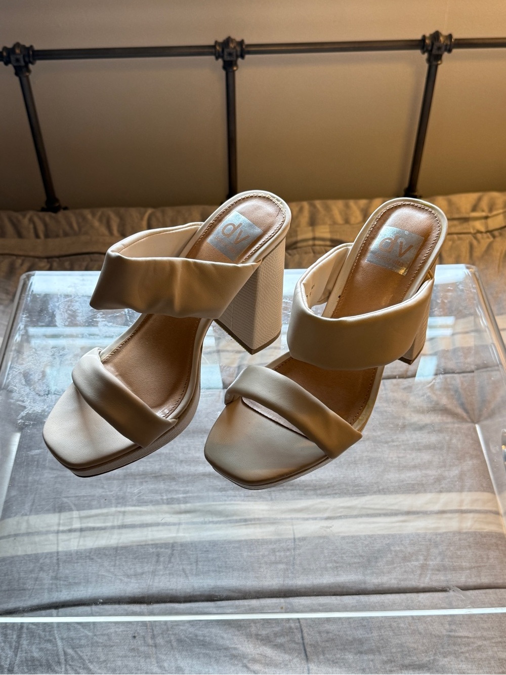 Dolce Vita Cream Double-Strap Block Heel Mules
